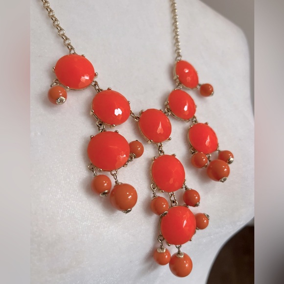 J. Crew Jewelry - EUC Vintage J. Crew Flame Orange Bubble Statement Necklace gold brass